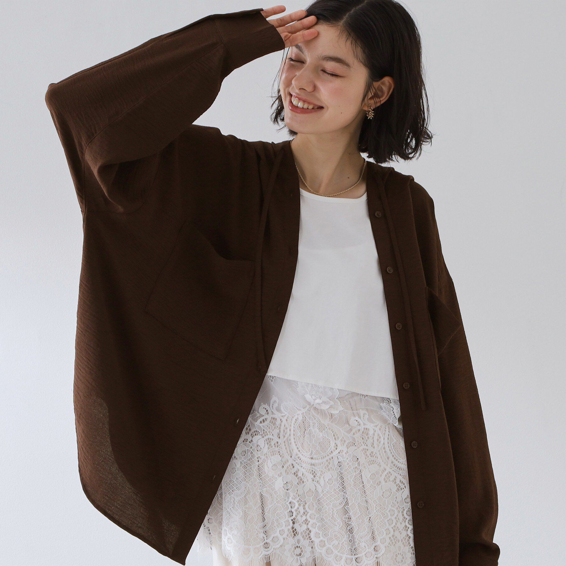 THE SHOP TK「【夏のUV対策に】ひんやり/UV/防しわ フーディシャツ」|シャツ・ブラウス|ブラウン(043)
