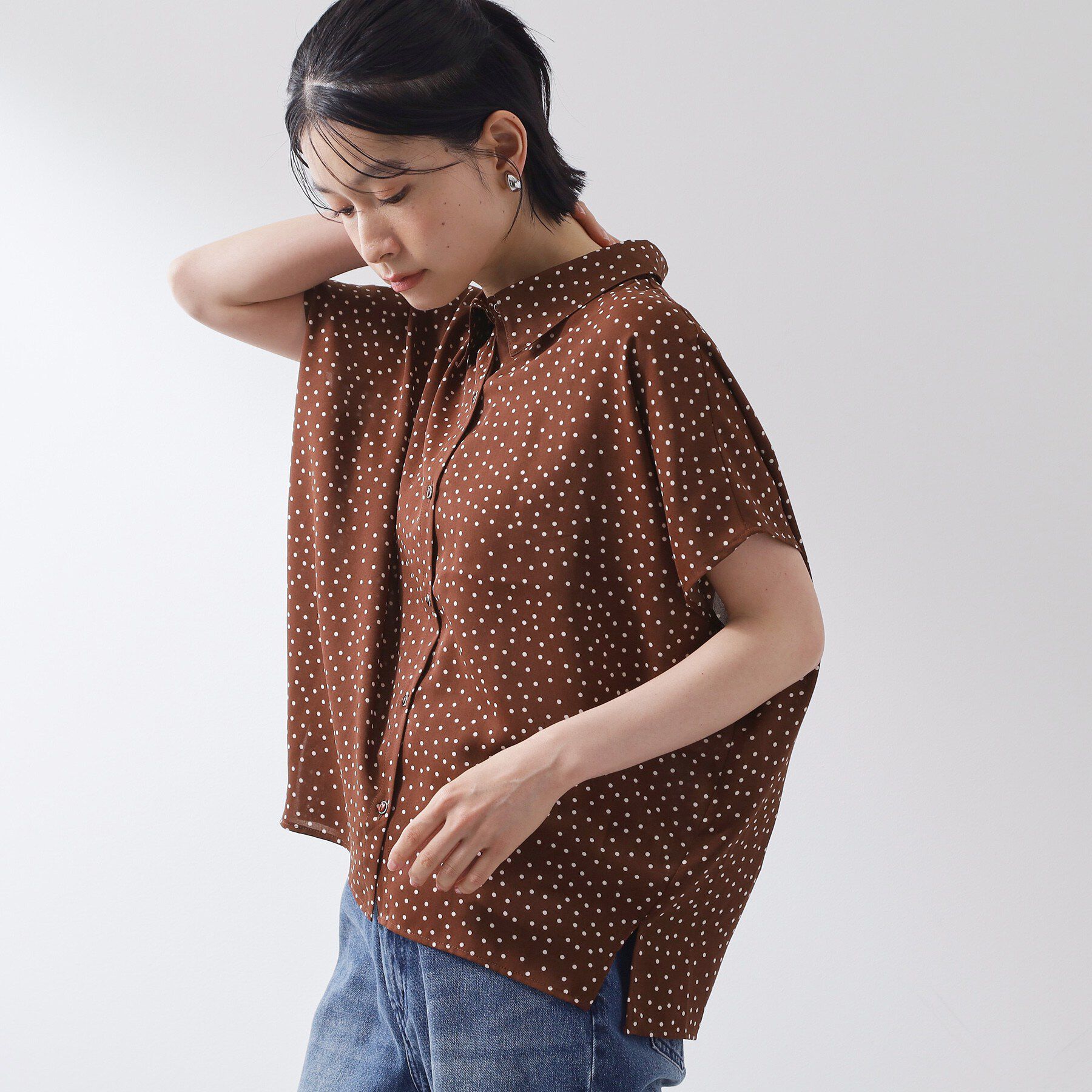 THE SHOP TK「大人のためのドット柄 襟付きブラウス」|シャツ・ブラウス|