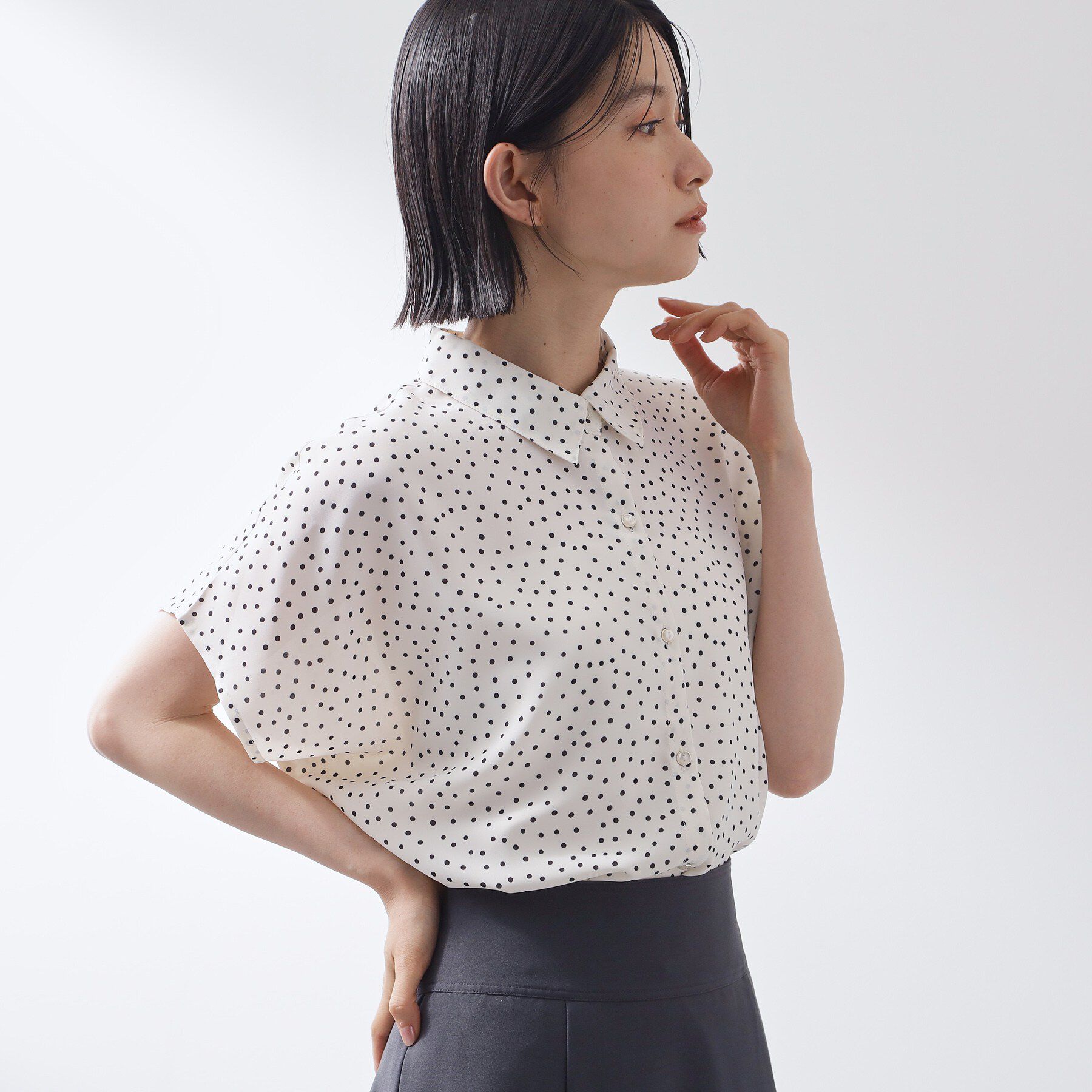 THE SHOP TK「大人のためのドット柄 襟付きブラウス」|シャツ・ブラウス|