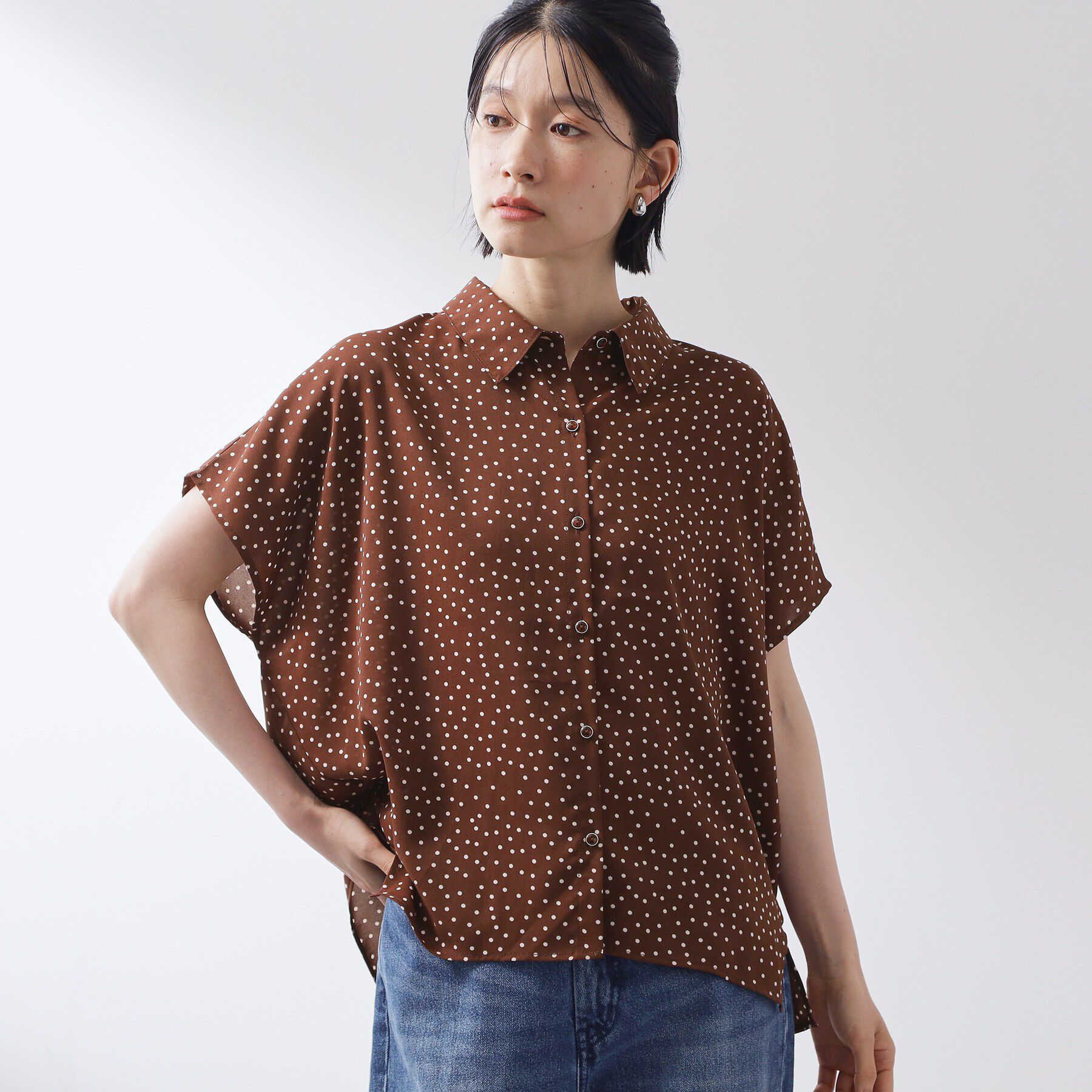 THE SHOP TK「大人のためのドット柄 襟付きブラウス」|シャツ・ブラウス|