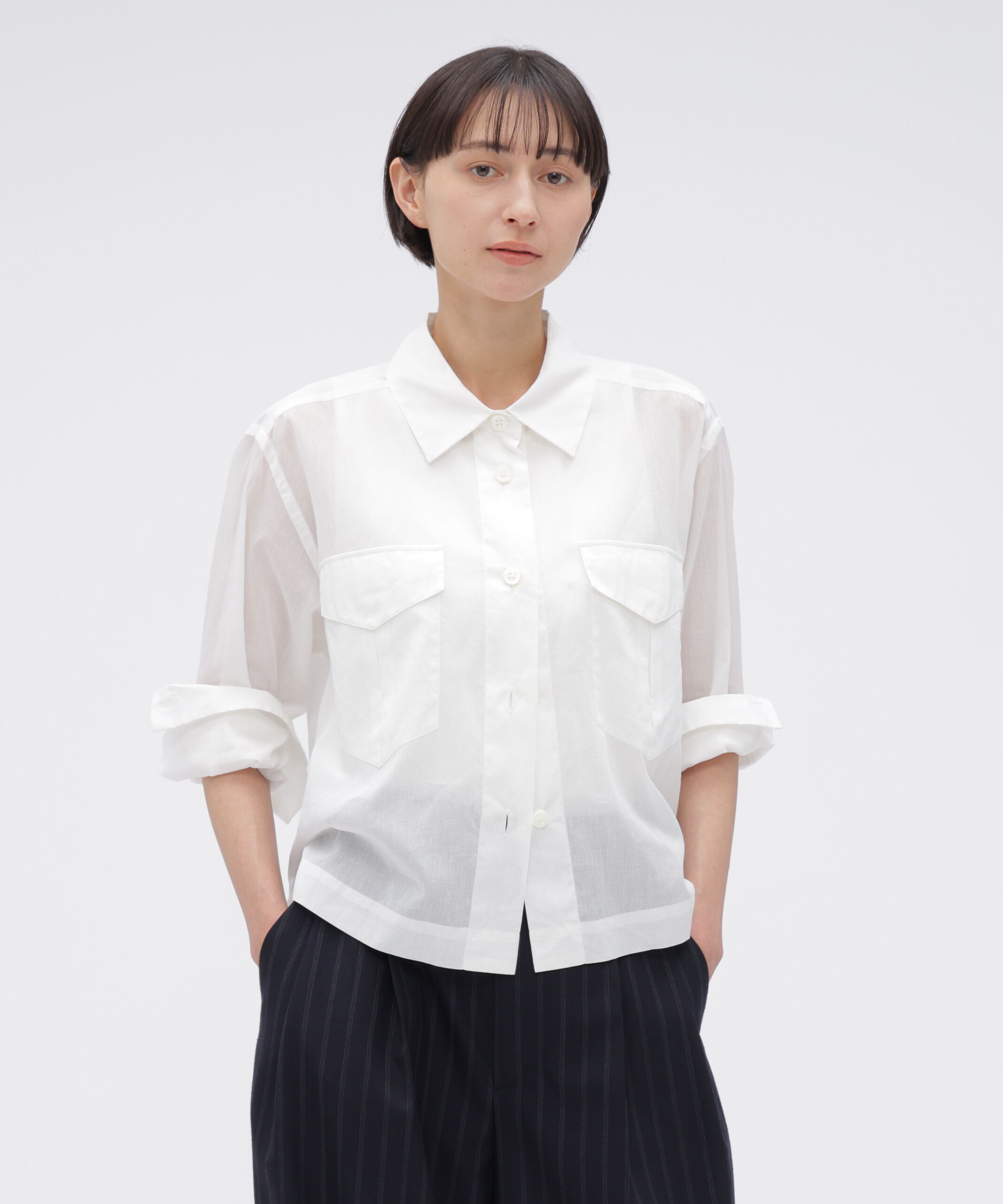  「SHEER COTTON STRIPE SHIRT」|シャツ・ブラウス|WHITE
