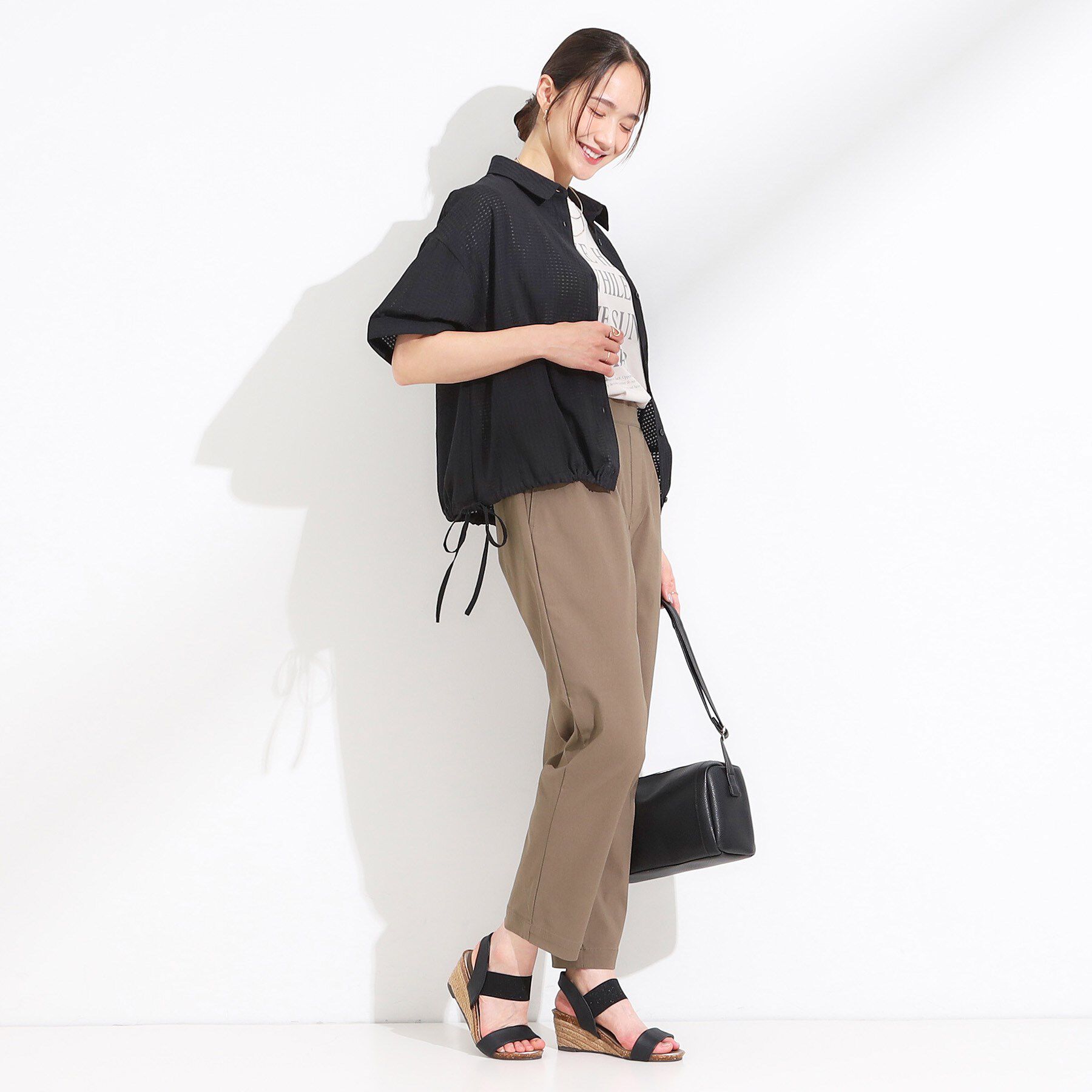 SHOO･LA･RUE「シルエット変化を楽しめる シアーチェックドロストシャツ」|シャツ・ブラウス|