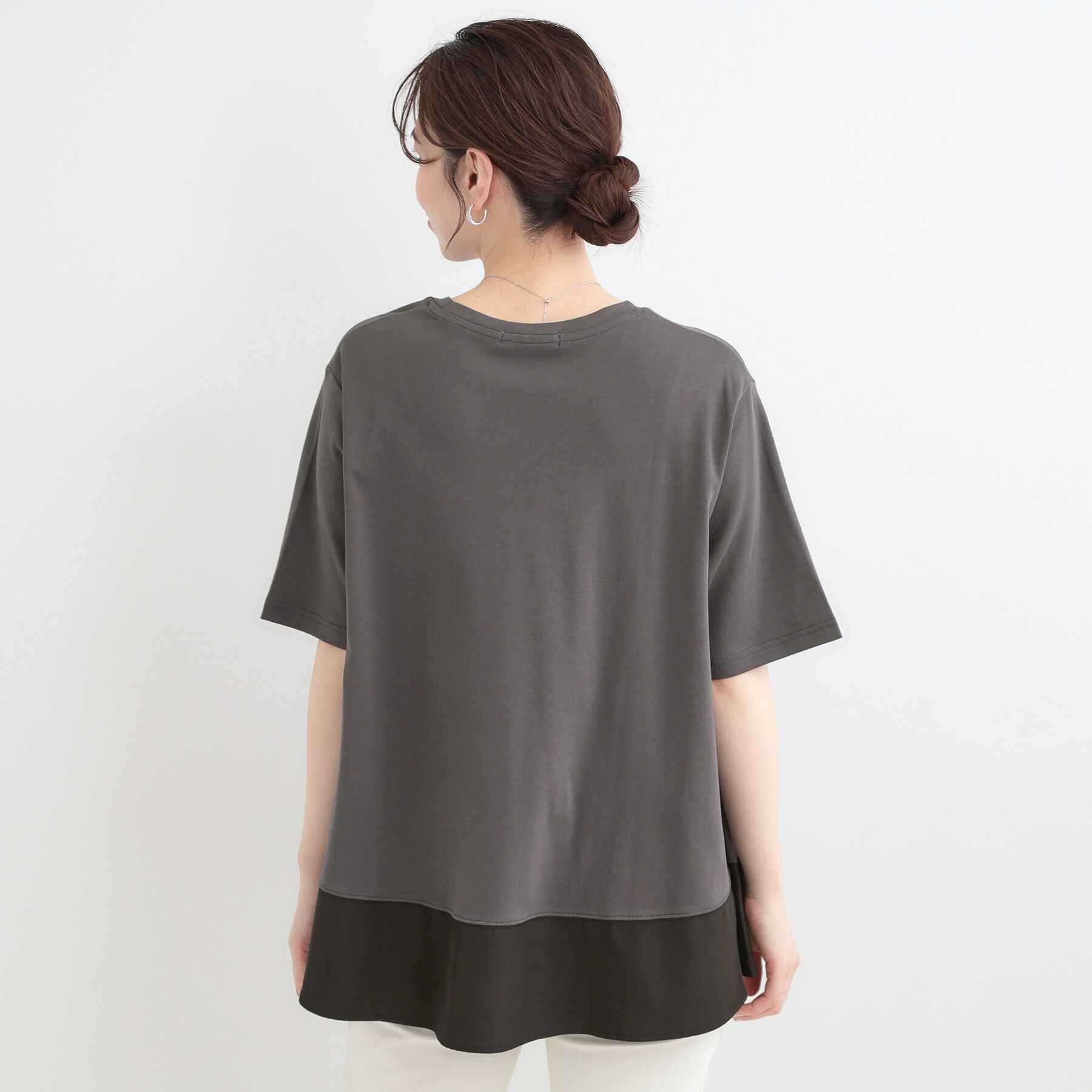 SHOO･LA･RUE「【ひんやり/UV/抗菌防臭】体型カバーも叶う 裾切り替えAライントップス」|Tシャツ・カットソー|