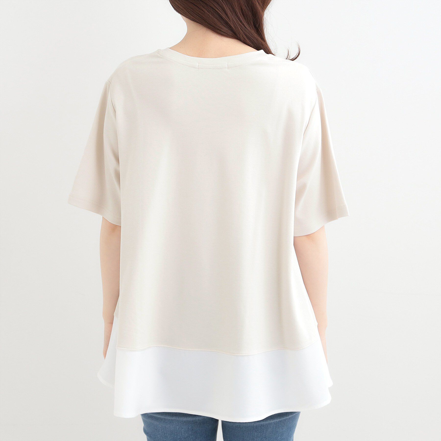 SHOO･LA･RUE「【ひんやり/UV/抗菌防臭】体型カバーも叶う 裾切り替えAライントップス」|Tシャツ・カットソー|