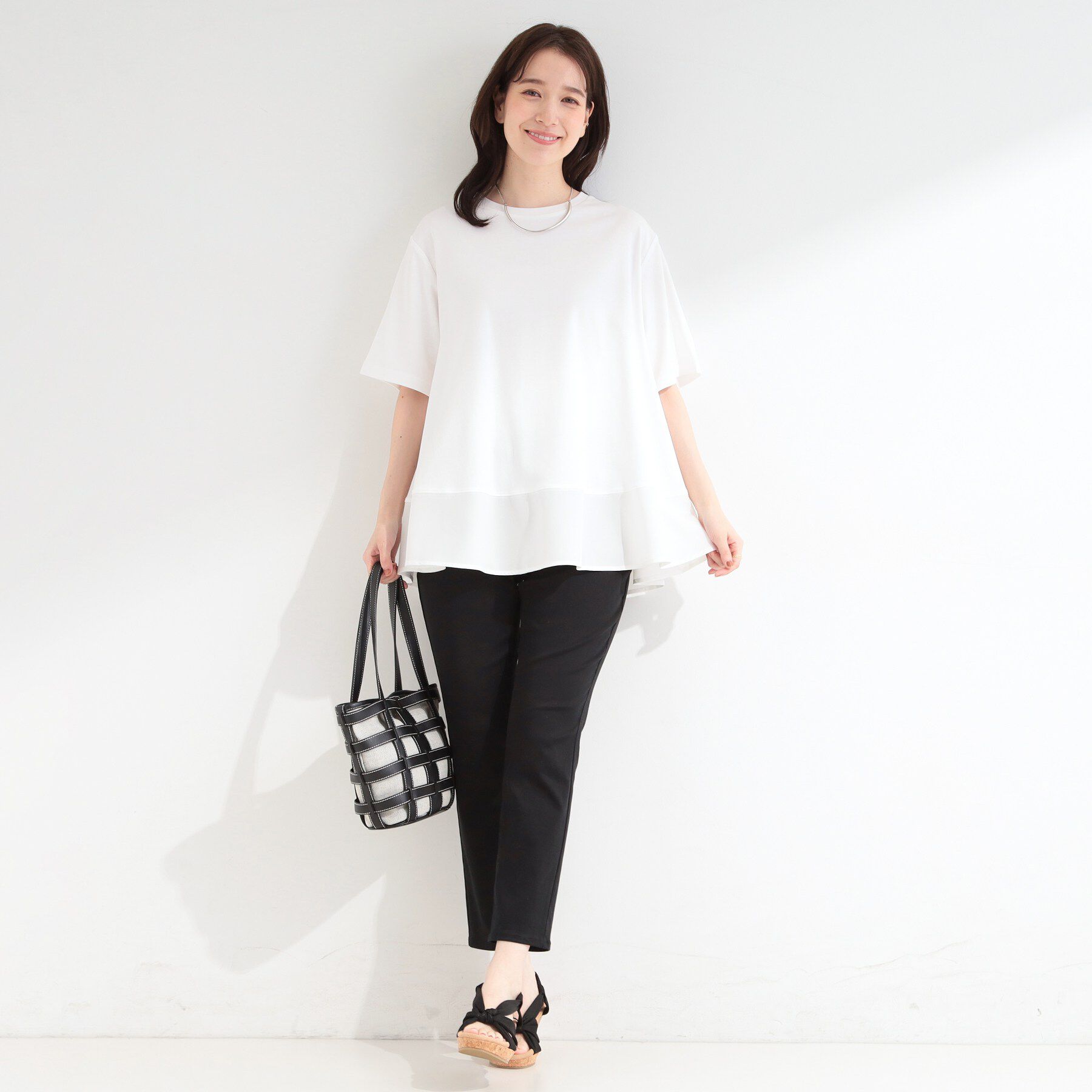 SHOO･LA･RUE「【ひんやり/UV/抗菌防臭】体型カバーも叶う 裾切り替えAライントップス」|Tシャツ・カットソー|