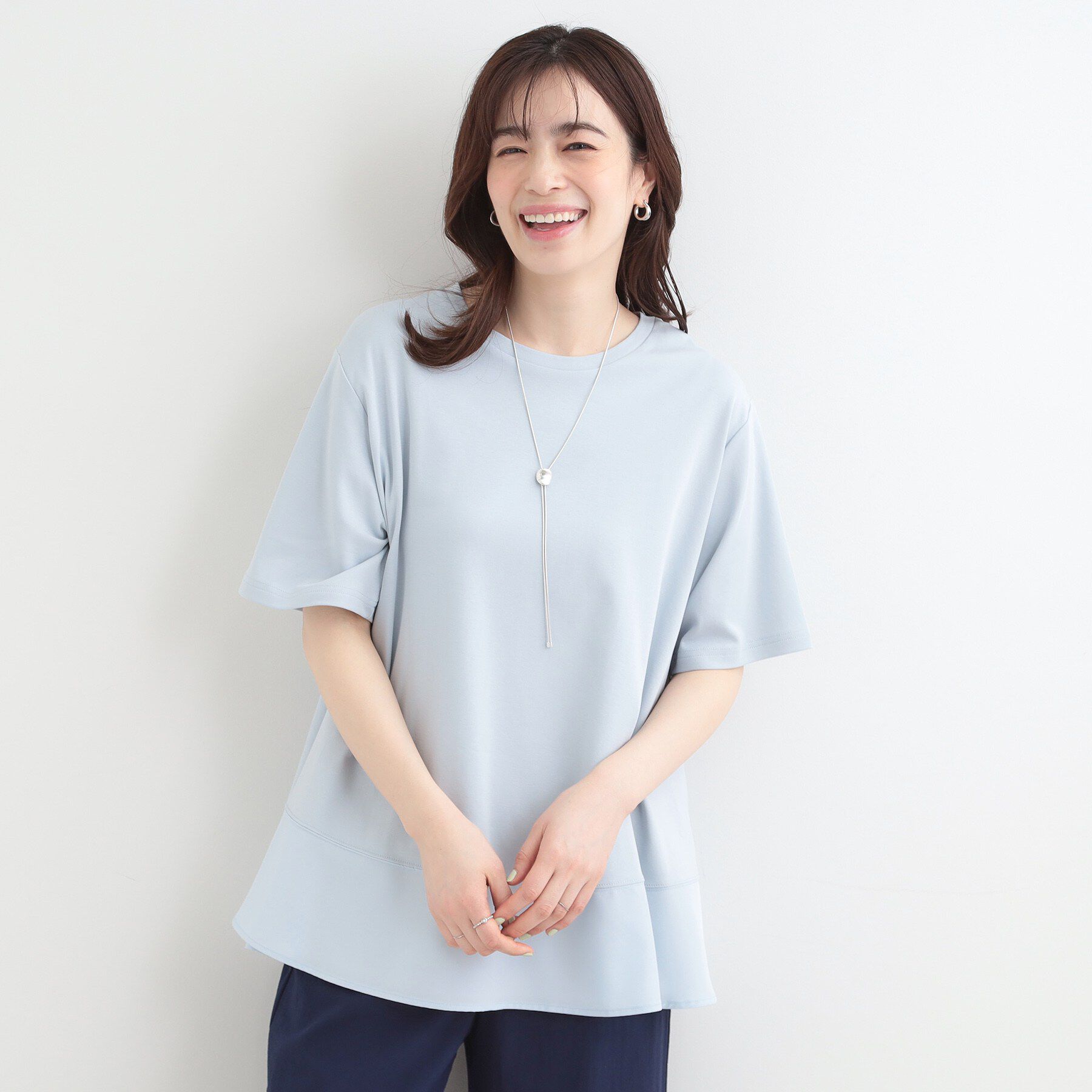 SHOO･LA･RUE「【ひんやり/UV/抗菌防臭】体型カバーも叶う 裾切り替えAライントップス」|Tシャツ・カットソー|