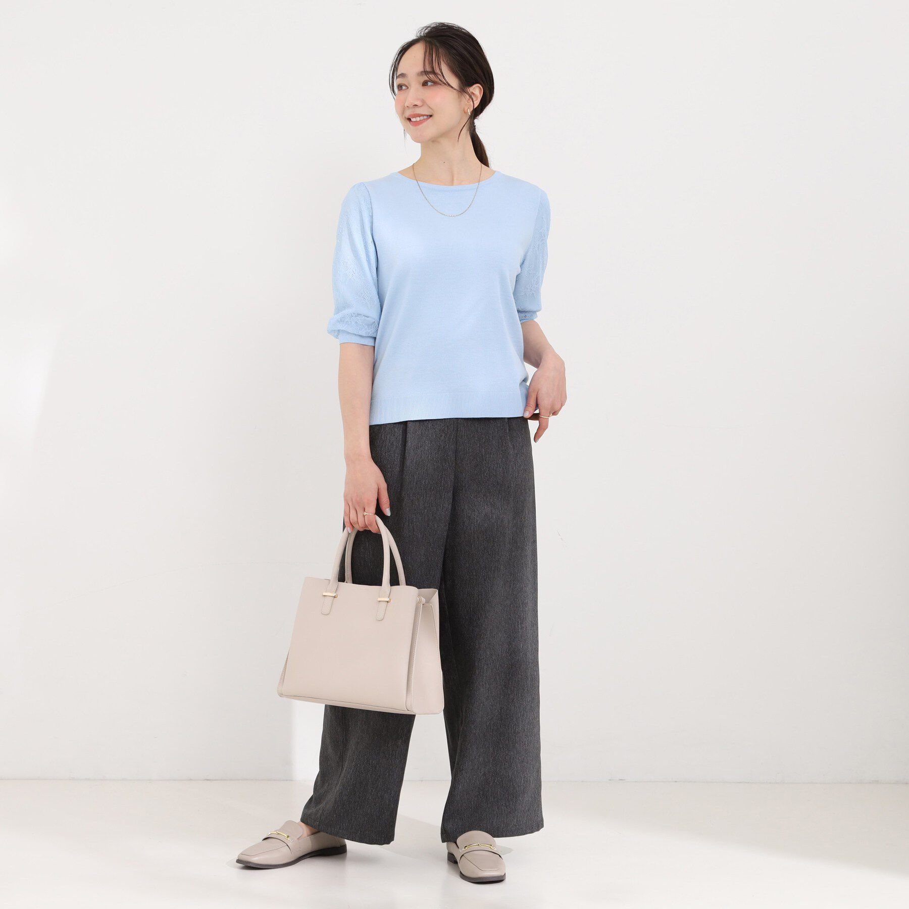 SHOO･LA･RUE「【洗濯機可/S-LL】シンプルだけど華やか レースの5分袖ニット」|ニット・セーター|