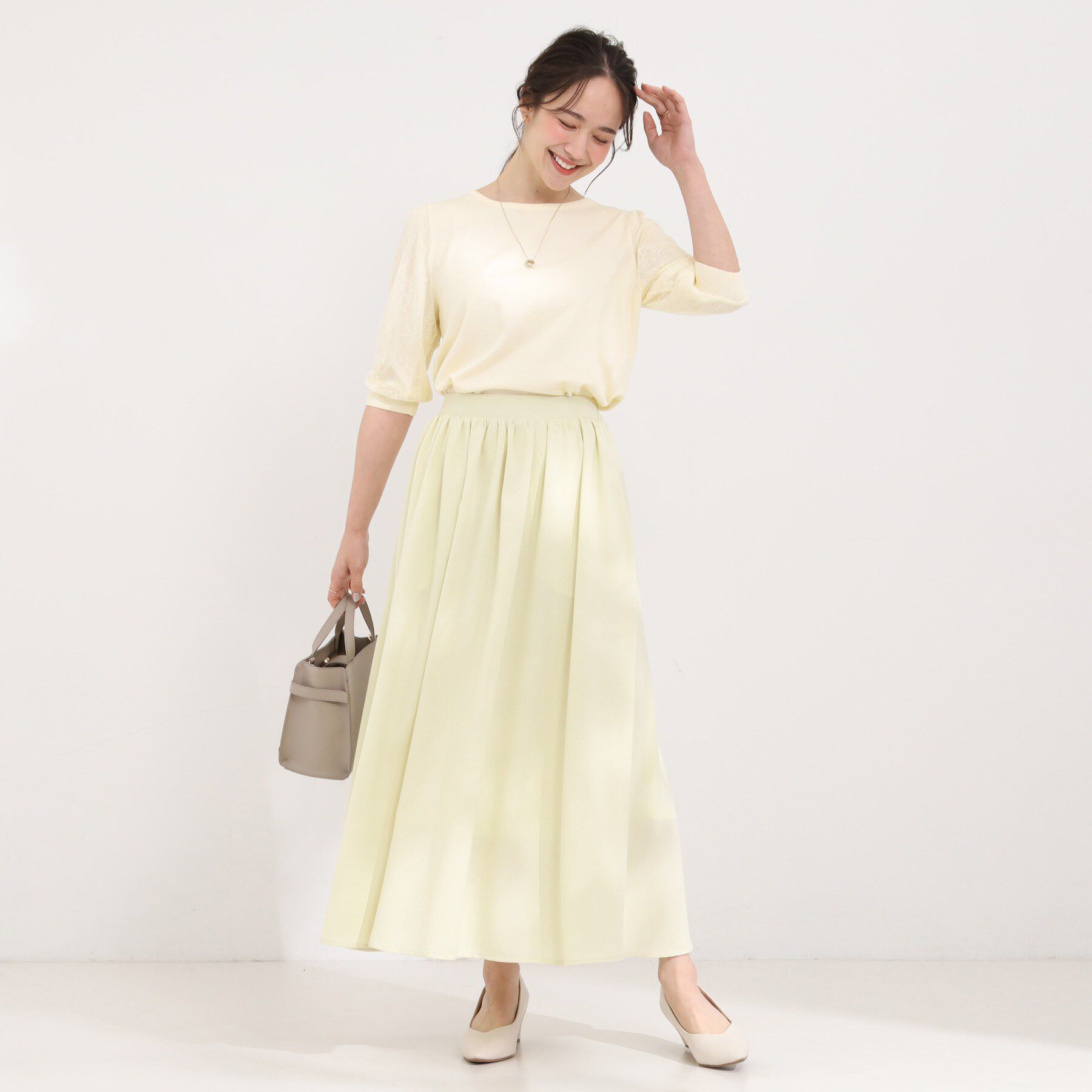 SHOO･LA･RUE「【洗濯機可/S-LL】シンプルだけど華やか レースの5分袖ニット」|ニット・セーター|