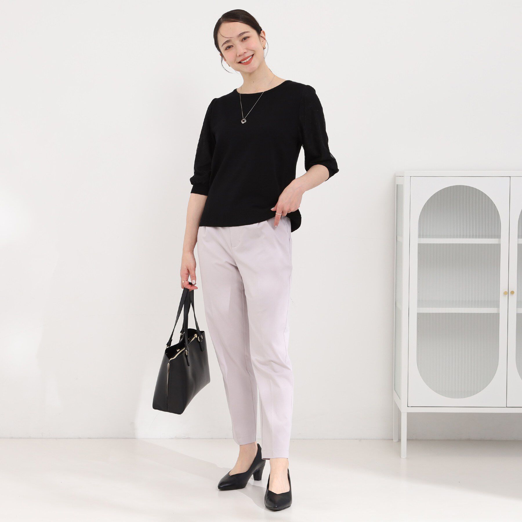 SHOO･LA･RUE「【洗濯機可/S-LL】シンプルだけど華やか レースの5分袖ニット」|ニット・セーター|