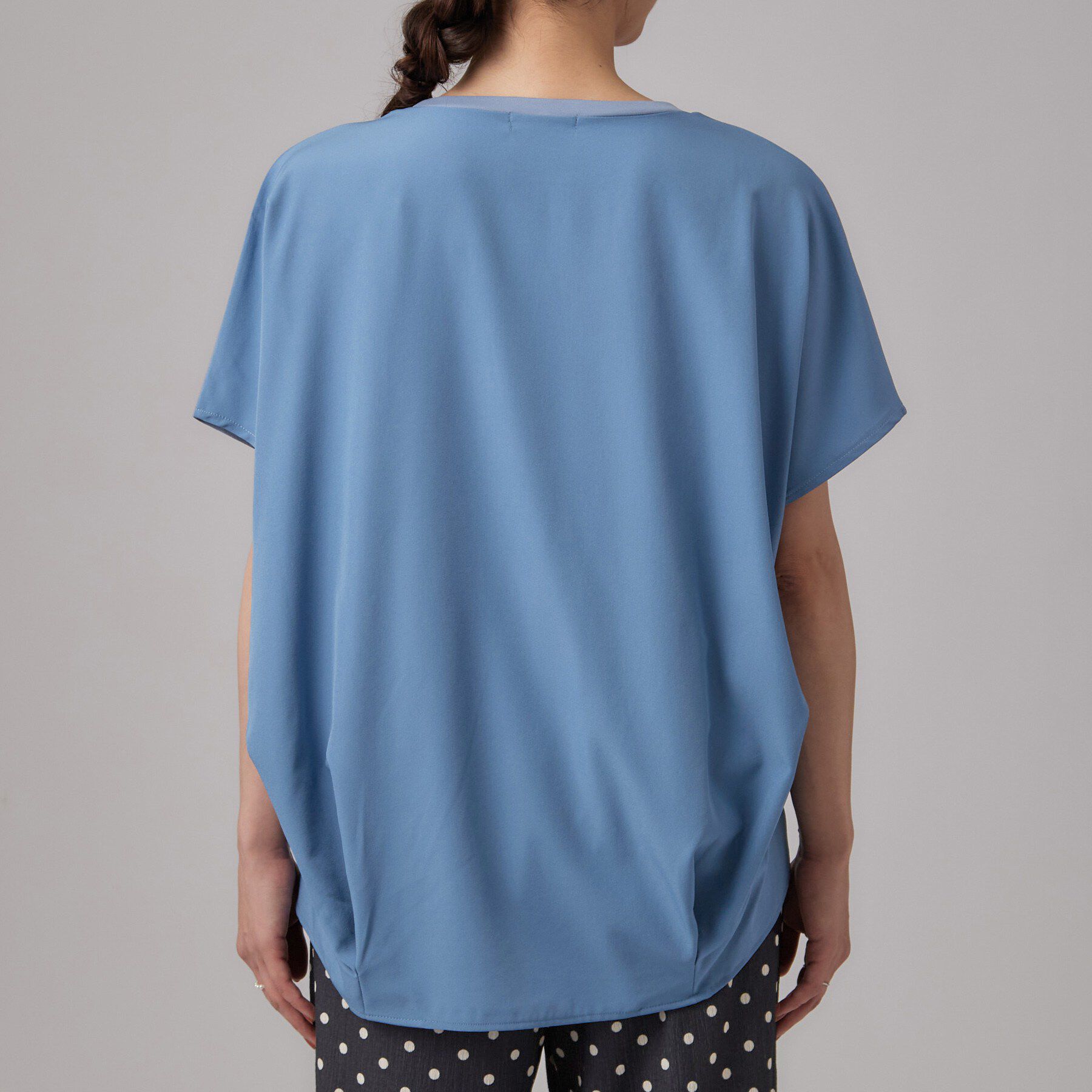SHOO･LA･RUE「【ひんやり/UV】ヒップまわりを自然にカバー 異素材ドッキング 裾タックトップス」|Tシャツ・カットソー|