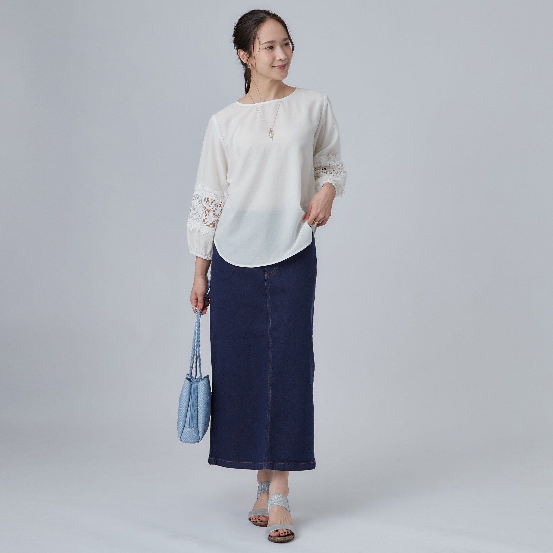 SHOO･LA･RUE「【洗濯機可/S-LL/洗濯後しわになりにくい】お袖レースデザインブラウス」|シャツ・ブラウス|