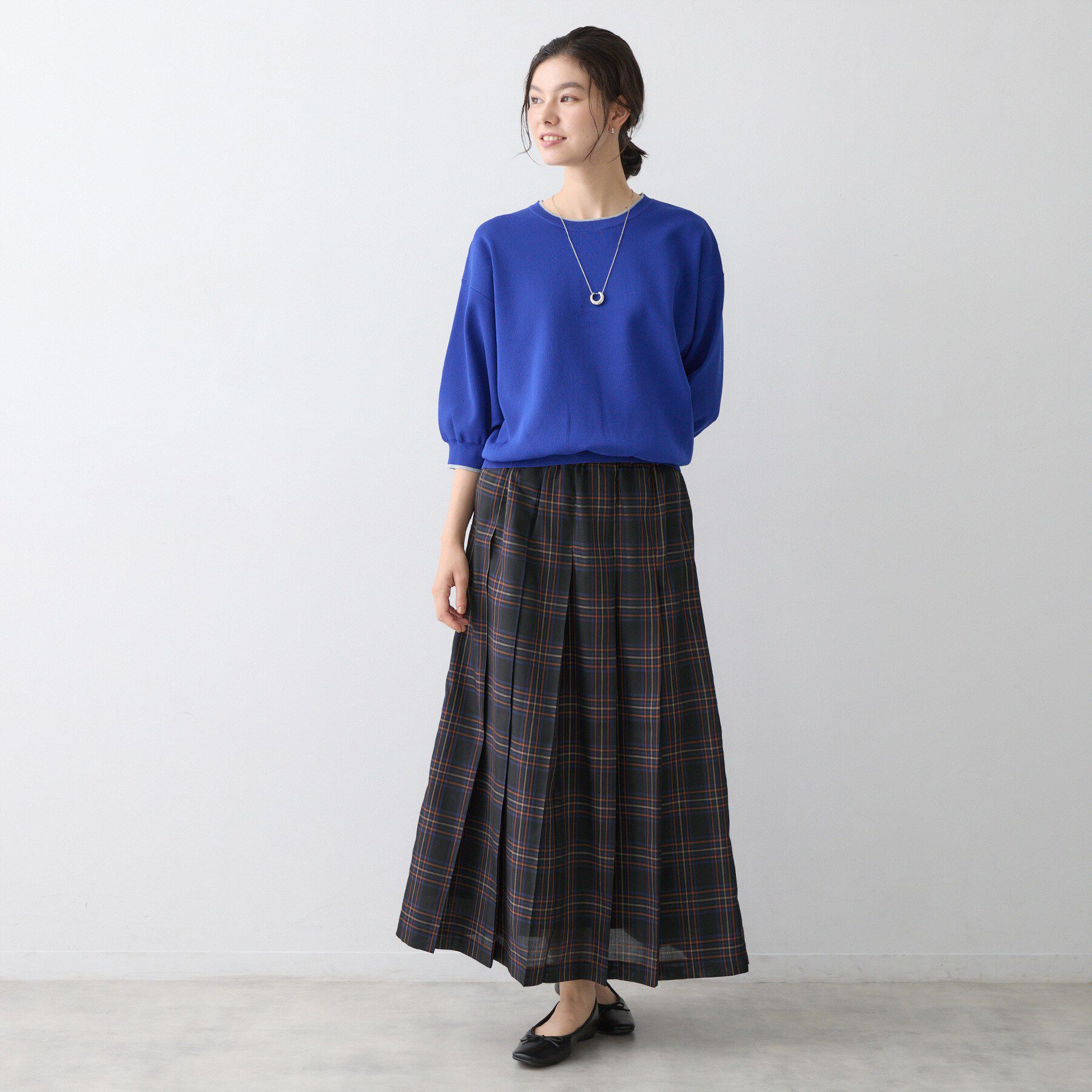 Dessin「【UVカット/マシンウォッシャブル】6分袖配色ニット」|ニット・セーター|