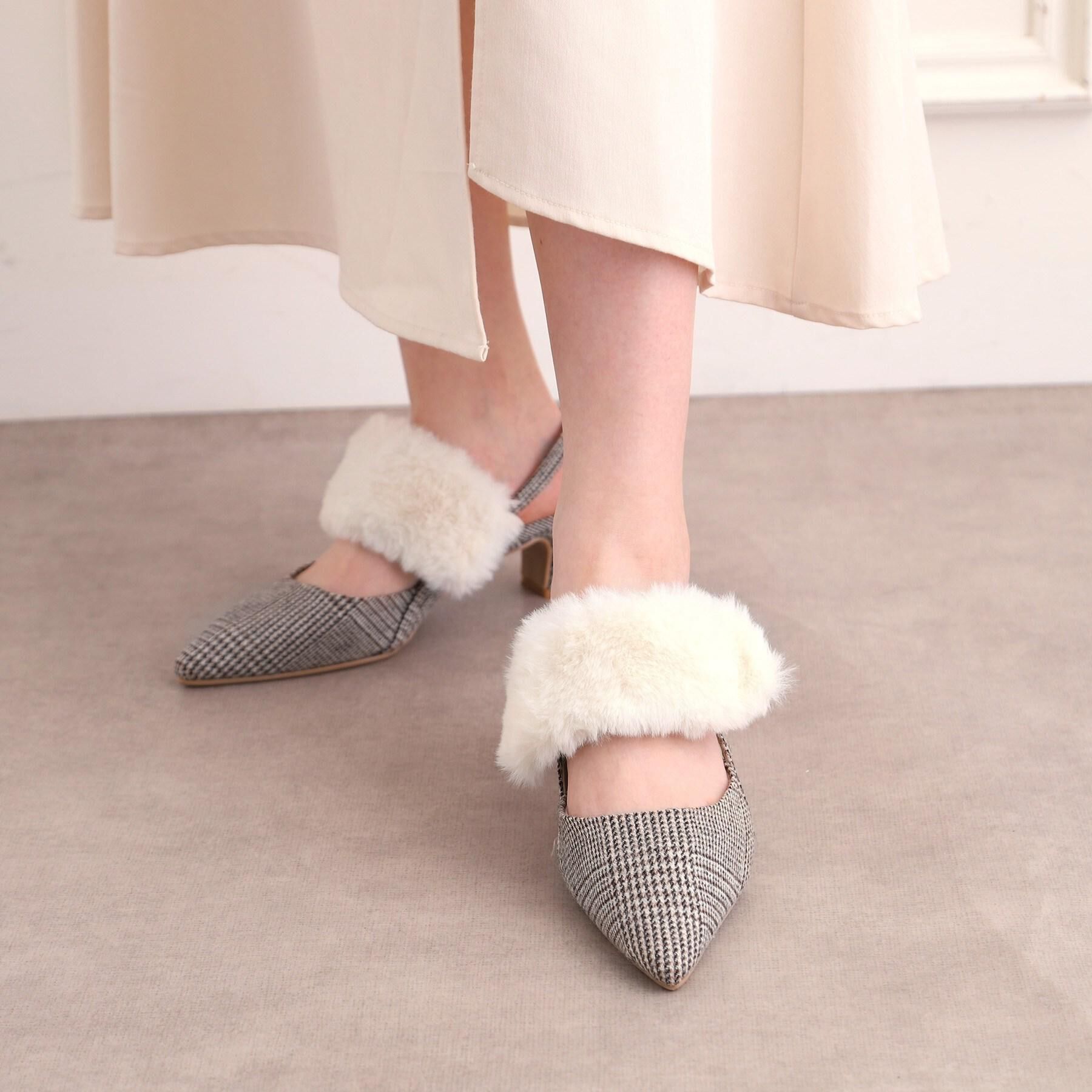 ESPERANZA「【Fur Collection】ファー付き2WAYスリングバックミュールパンプス」|パンプス|
