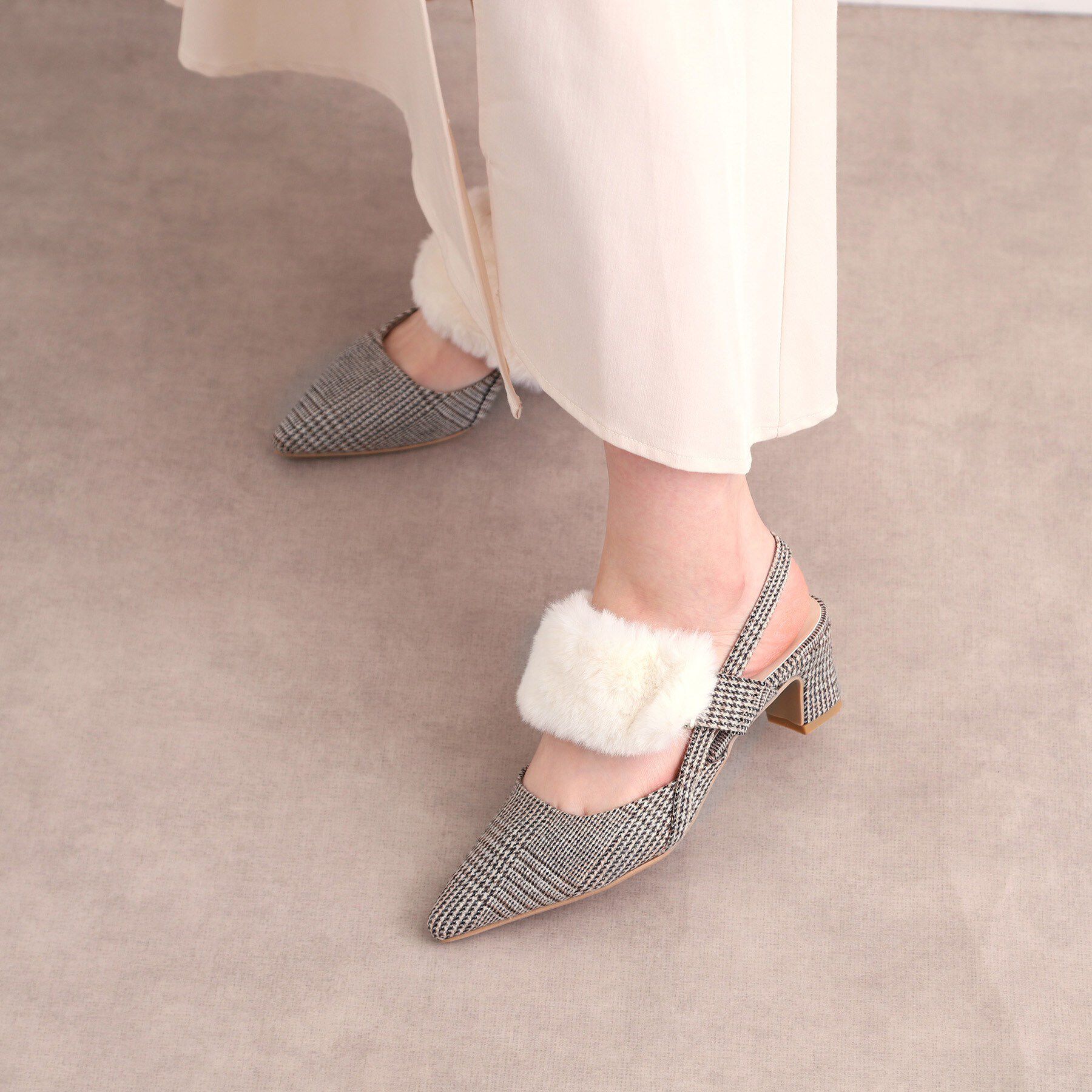 ESPERANZA「【Fur Collection】ファー付き2WAYスリングバックミュールパンプス」|パンプス|