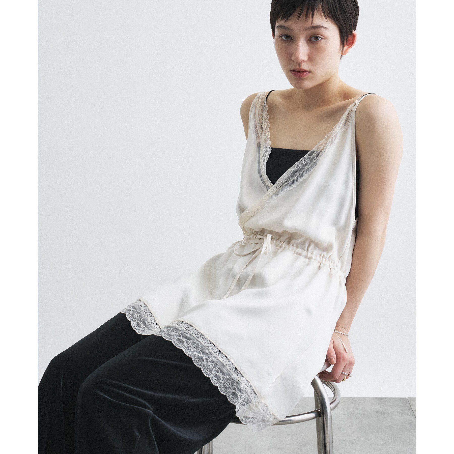 CODE A「lace trim slip dress」|キャミソール|オフホワイト(003