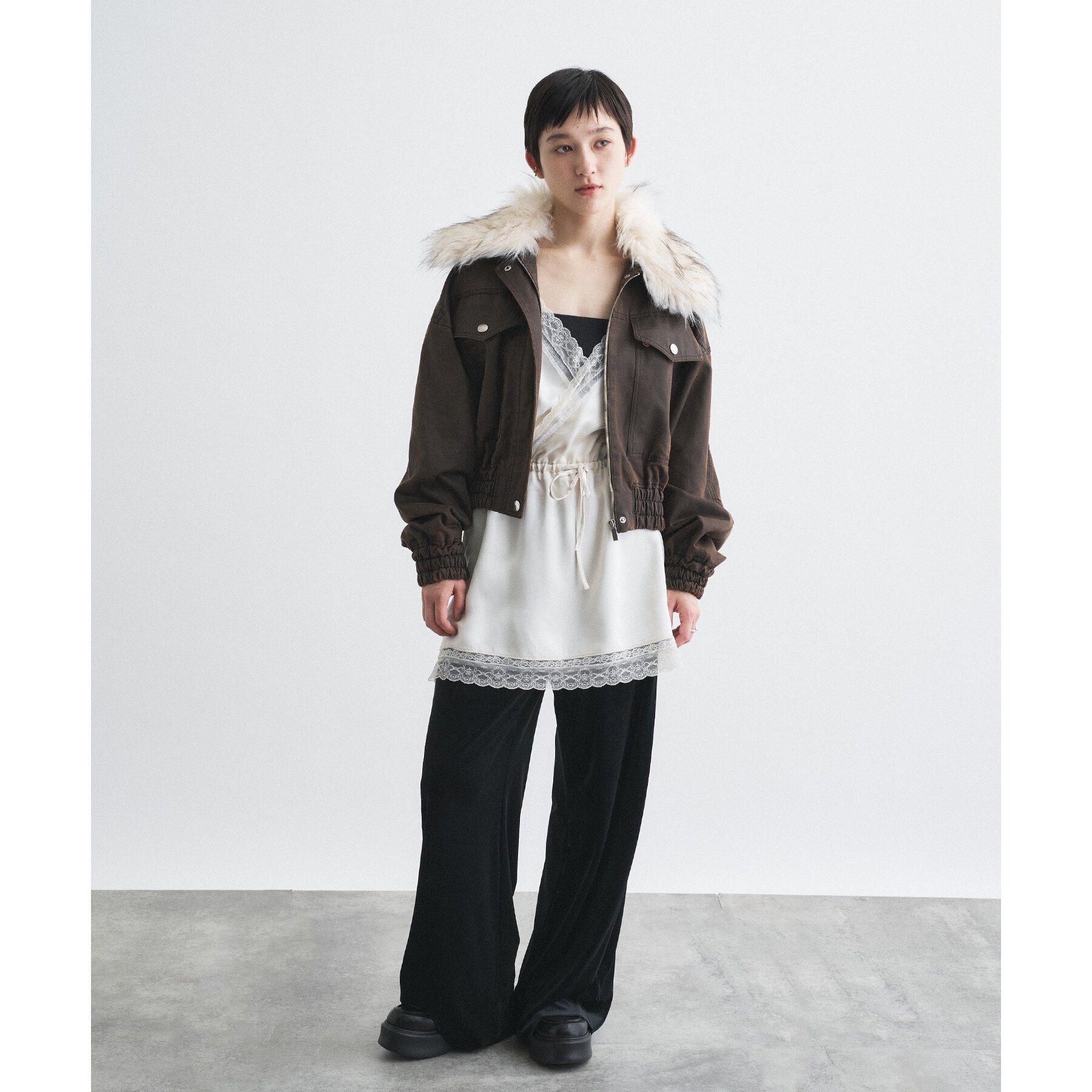 CODE A「lace trim slip dress」|キャミソール|