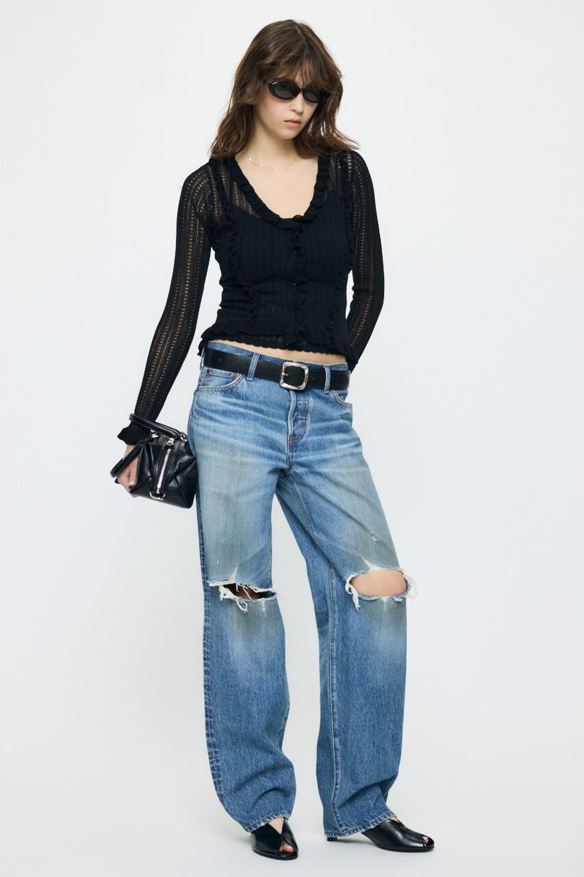 MOUSSY「MIDRISE DAMAGED SLIM ストレート」|デニム|