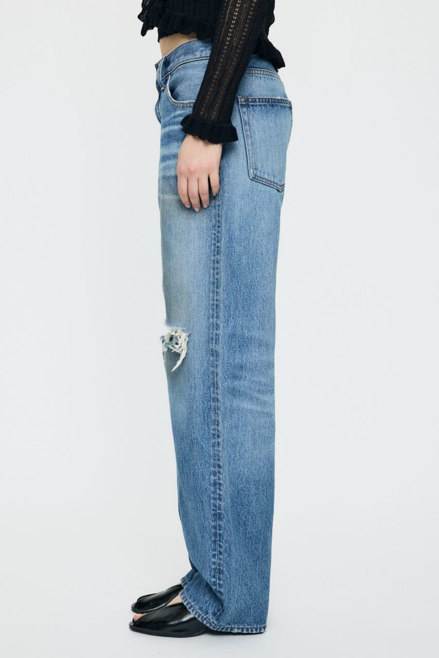 MOUSSY「MIDRISE DAMAGED SLIM ストレート」|デニム|
