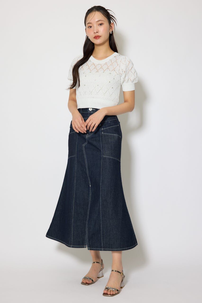 rienda「ビジュー付きバックリボンニットトップス」|ニット・セーター|