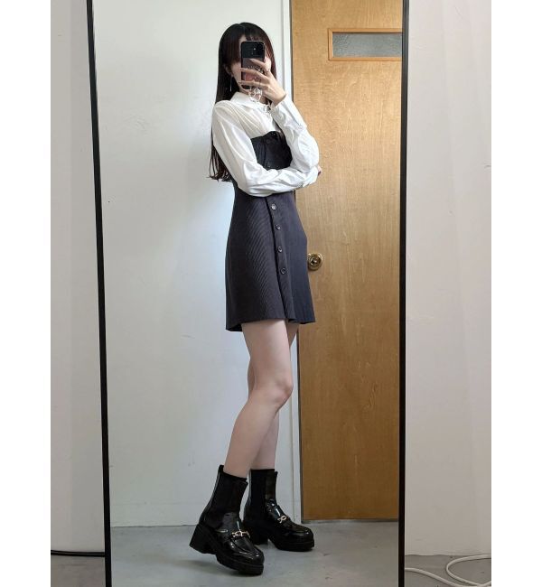 MERCURYDUO「【WEB限定カラーあり】シャツレイヤード風ニットドッキングミニワンピース」|ワンピース|