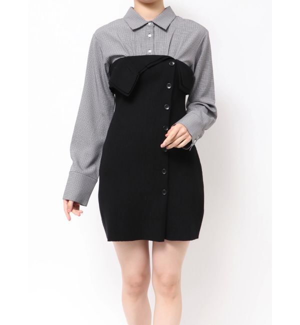 MERCURYDUO「【WEB限定カラーあり】シャツレイヤード風ニットドッキングミニワンピース」|ワンピース|ミックス