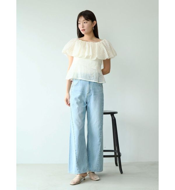 LAGUNAMOON「シアーチェックバルーンオフショルブラウス」|シャツ・ブラウス|