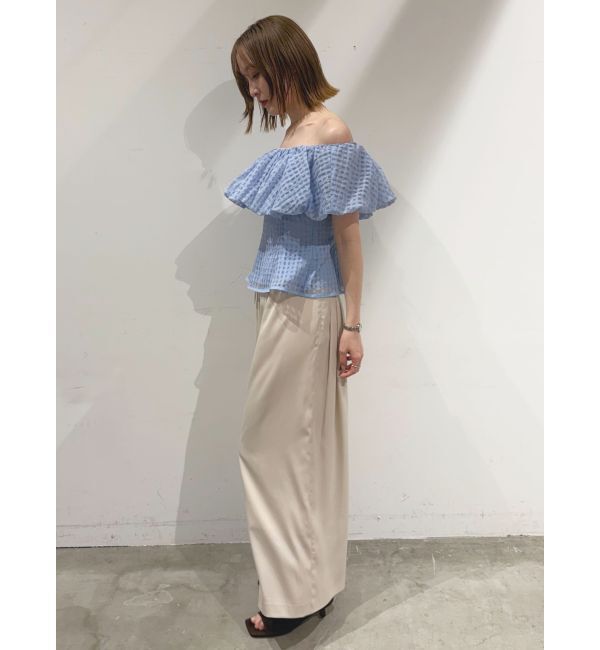 LAGUNAMOON「シアーチェックバルーンオフショルブラウス」|シャツ・ブラウス|