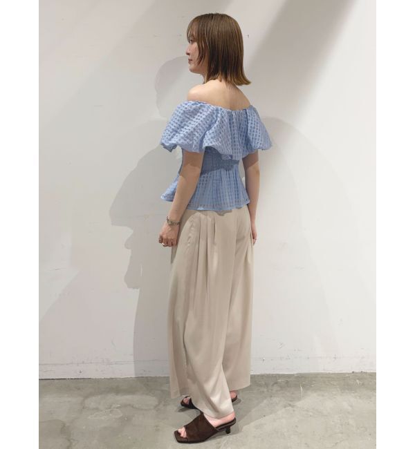 LAGUNAMOON「シアーチェックバルーンオフショルブラウス」|シャツ・ブラウス|