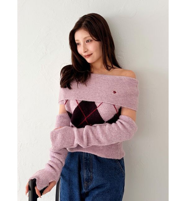 LAGUNAMOON「【POLO BCSコラボ】アーガイルオフショルニットプルオーバー」|ニット・セーター|