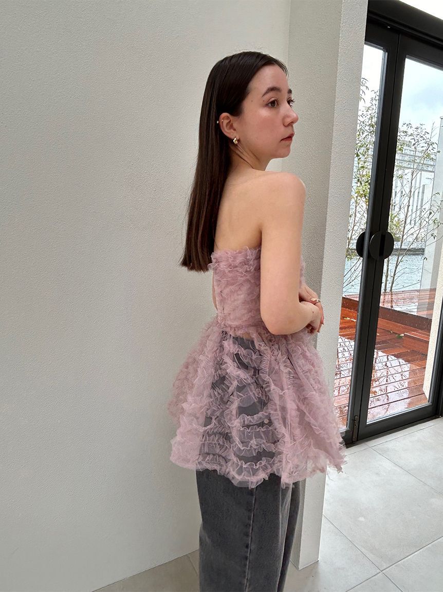 SNIDEL「チュール刺繍ベアペプラムトップス」|シャツ・ブラウス|