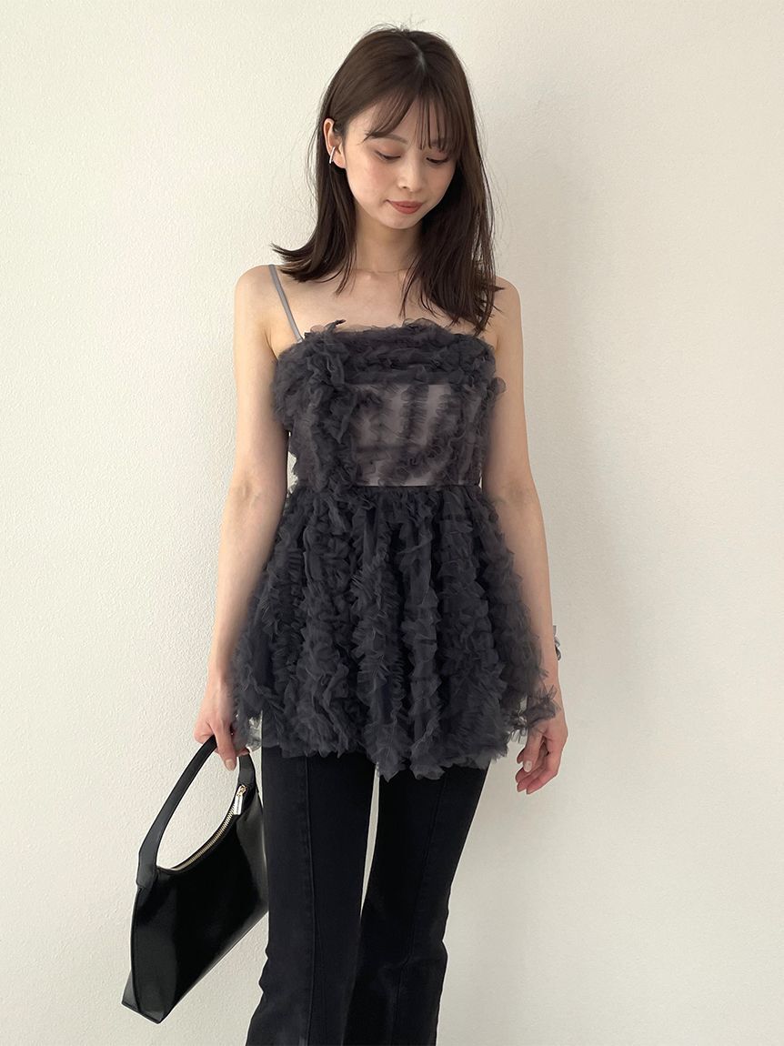 SNIDEL「チュール刺繍ベアペプラムトップス」|シャツ・ブラウス|
