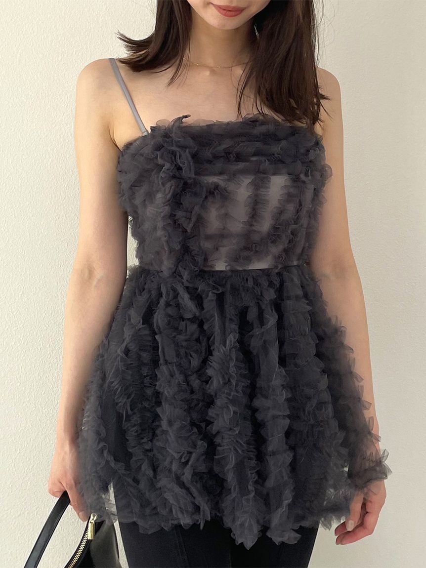 SNIDEL「チュール刺繍ベアペプラムトップス」|シャツ・ブラウス|