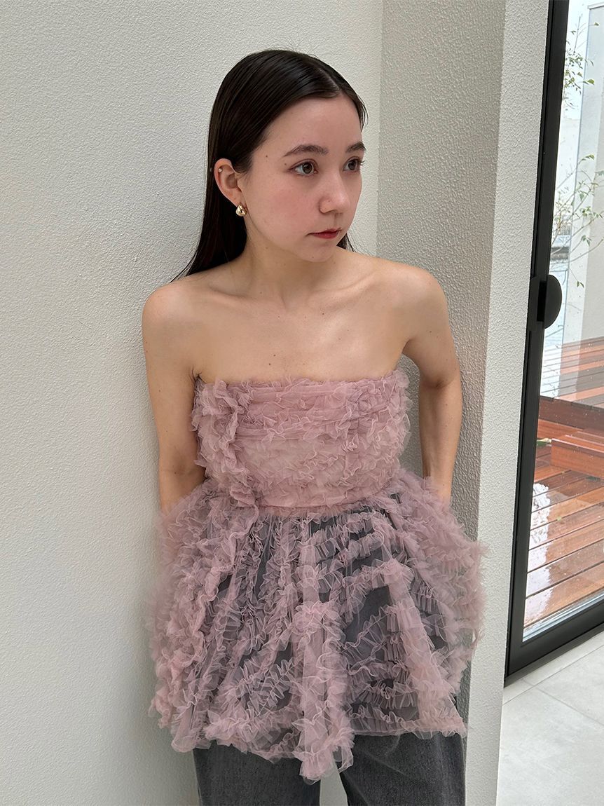 SNIDEL「チュール刺繍ベアペプラムトップス」|シャツ・ブラウス|