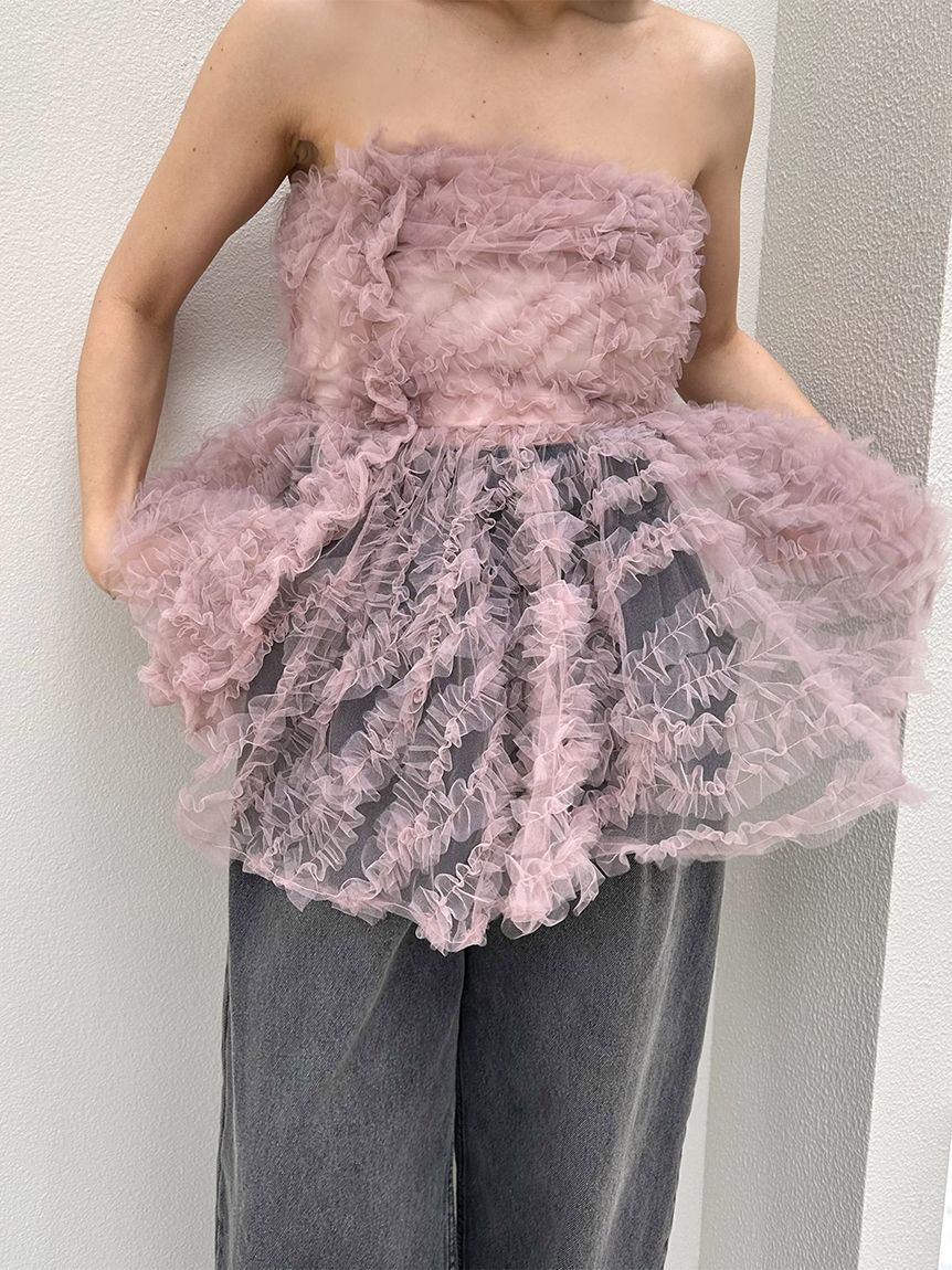 SNIDEL「チュール刺繍ベアペプラムトップス」|シャツ・ブラウス|