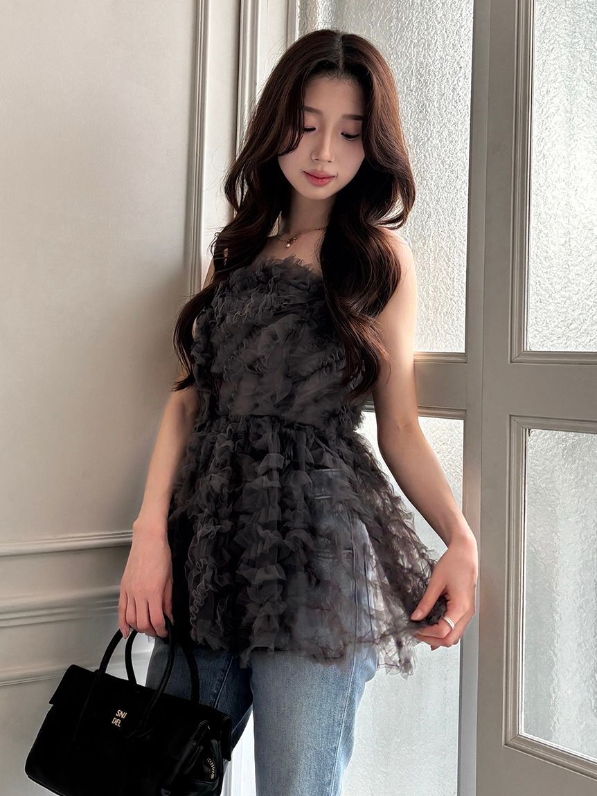 SNIDEL「チュール刺繍ベアペプラムトップス」|シャツ・ブラウス|