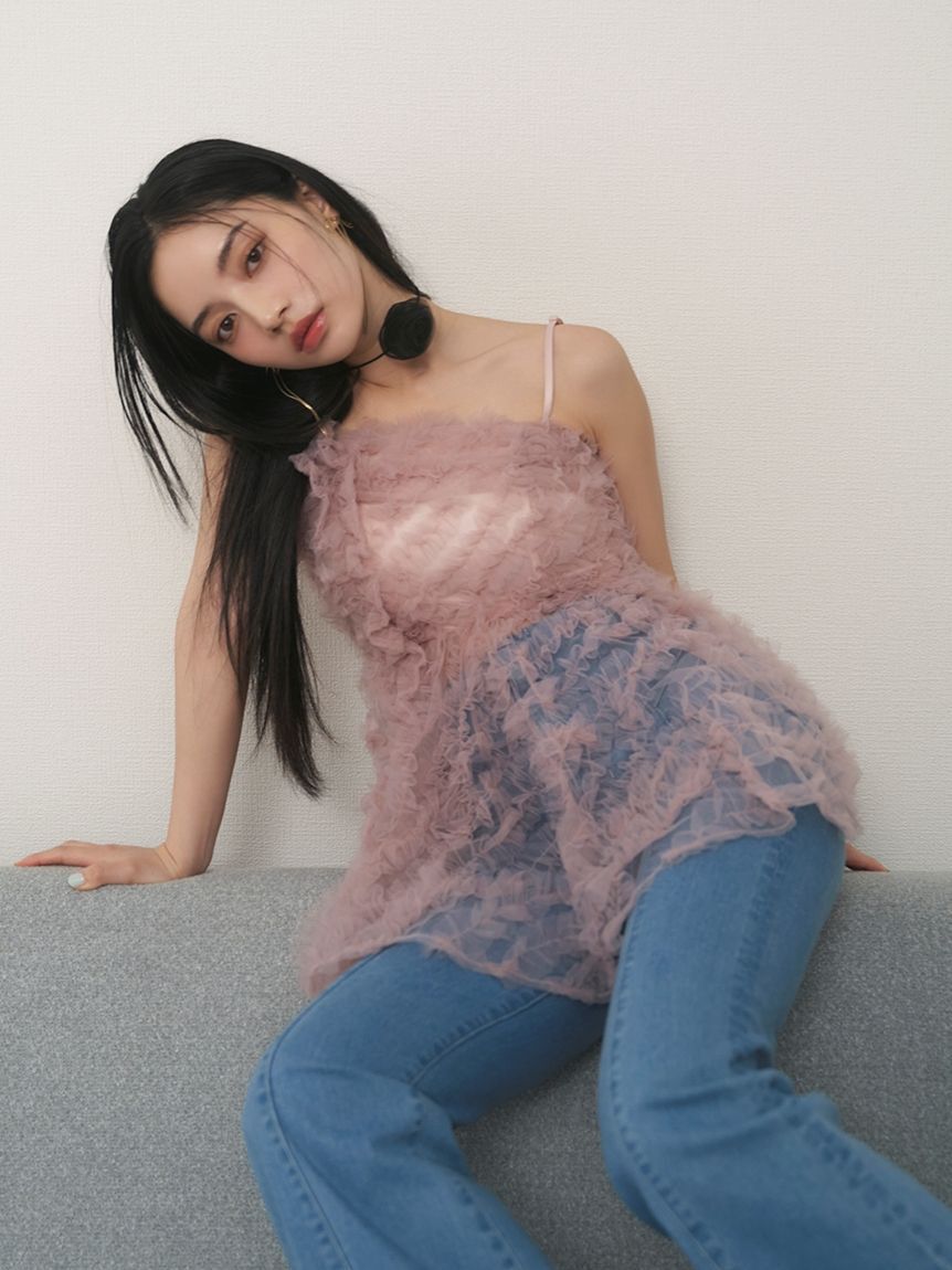 SNIDEL「チュール刺繍ベアペプラムトップス」|シャツ・ブラウス|