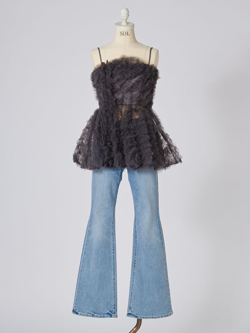 SNIDEL「チュール刺繍ベアペプラムトップス」|シャツ・ブラウス|