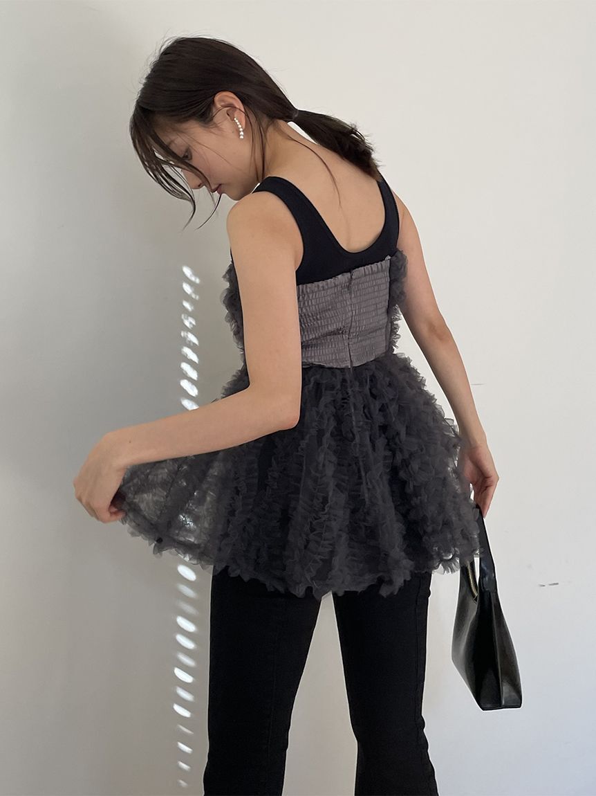 SNIDEL「チュール刺繍ベアペプラムトップス」|シャツ・ブラウス|