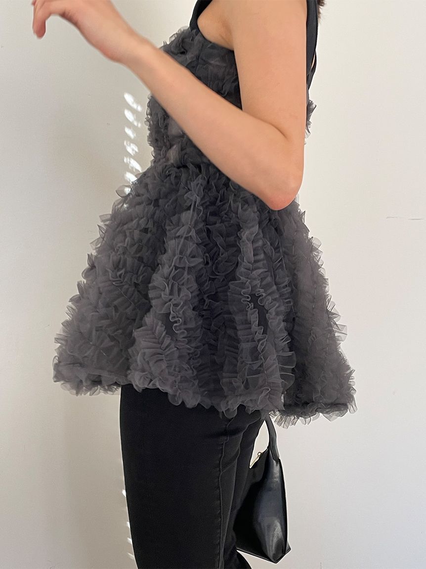 SNIDEL「チュール刺繍ベアペプラムトップス」|シャツ・ブラウス|