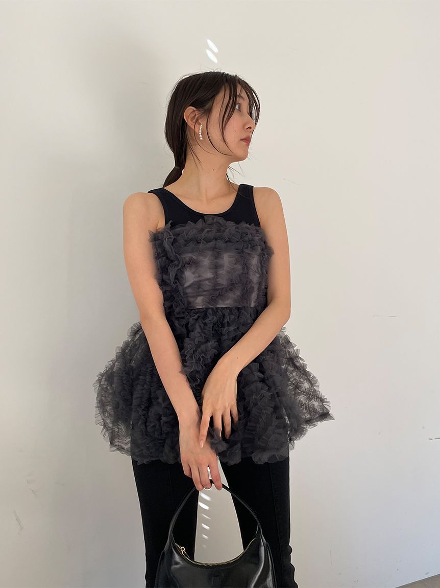 SNIDEL「チュール刺繍ベアペプラムトップス」|シャツ・ブラウス|