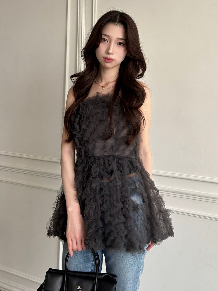 SNIDEL「チュール刺繍ベアペプラムトップス」|シャツ・ブラウス|DGRY