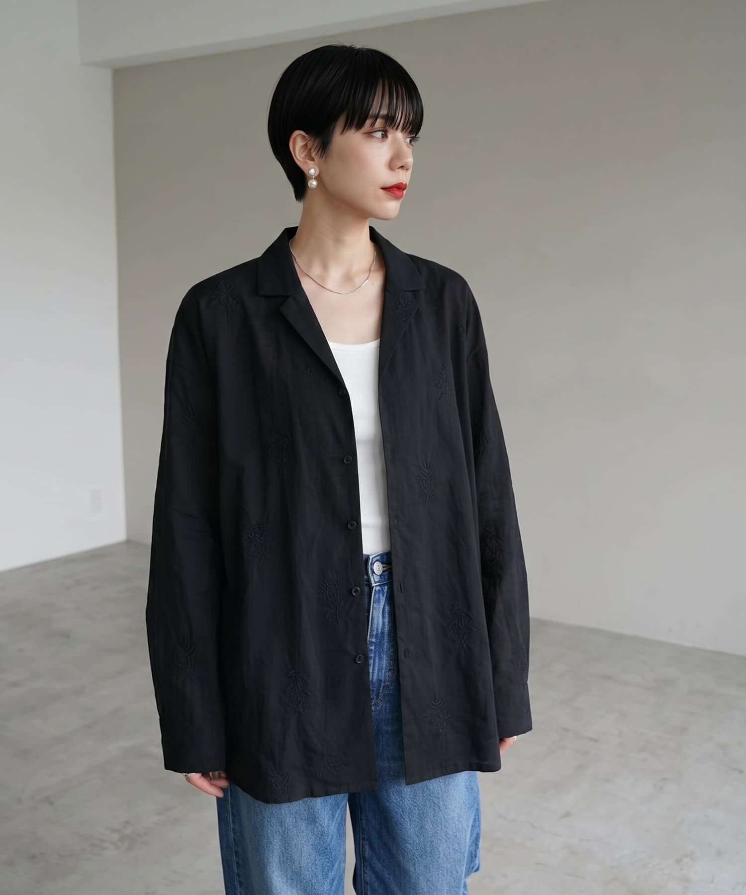 STYLE DELI「【BLK001】刺繍オープンカラーシャツ」|シャツ・ブラウス|
