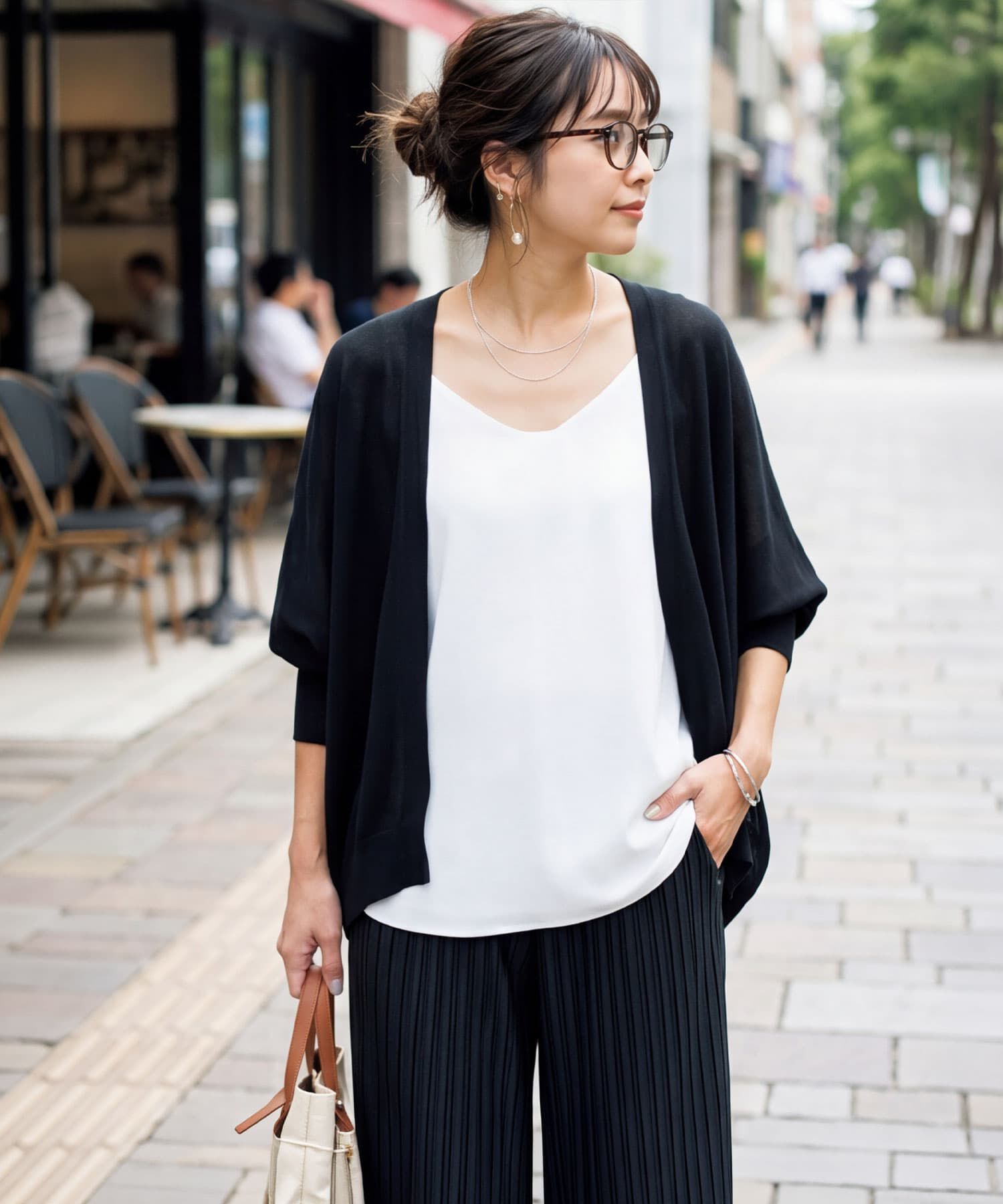 STYLE DELI「【LUXE】シャリシャリドルマンカーディガンB」|カーディガン|ブラック