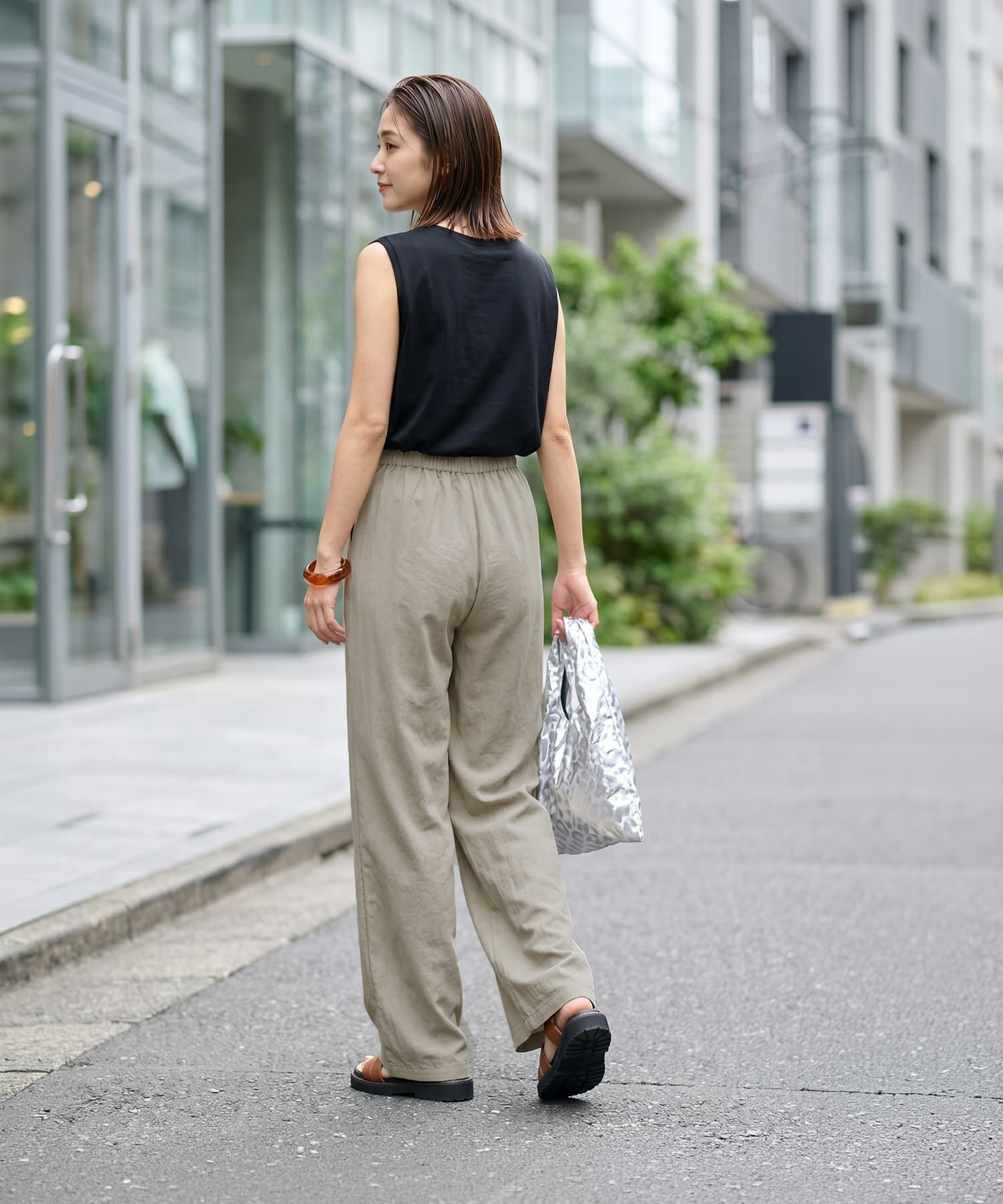 STYLE DELI「涼しいシボ感ギャザーワイドパンツ」|スラックス|