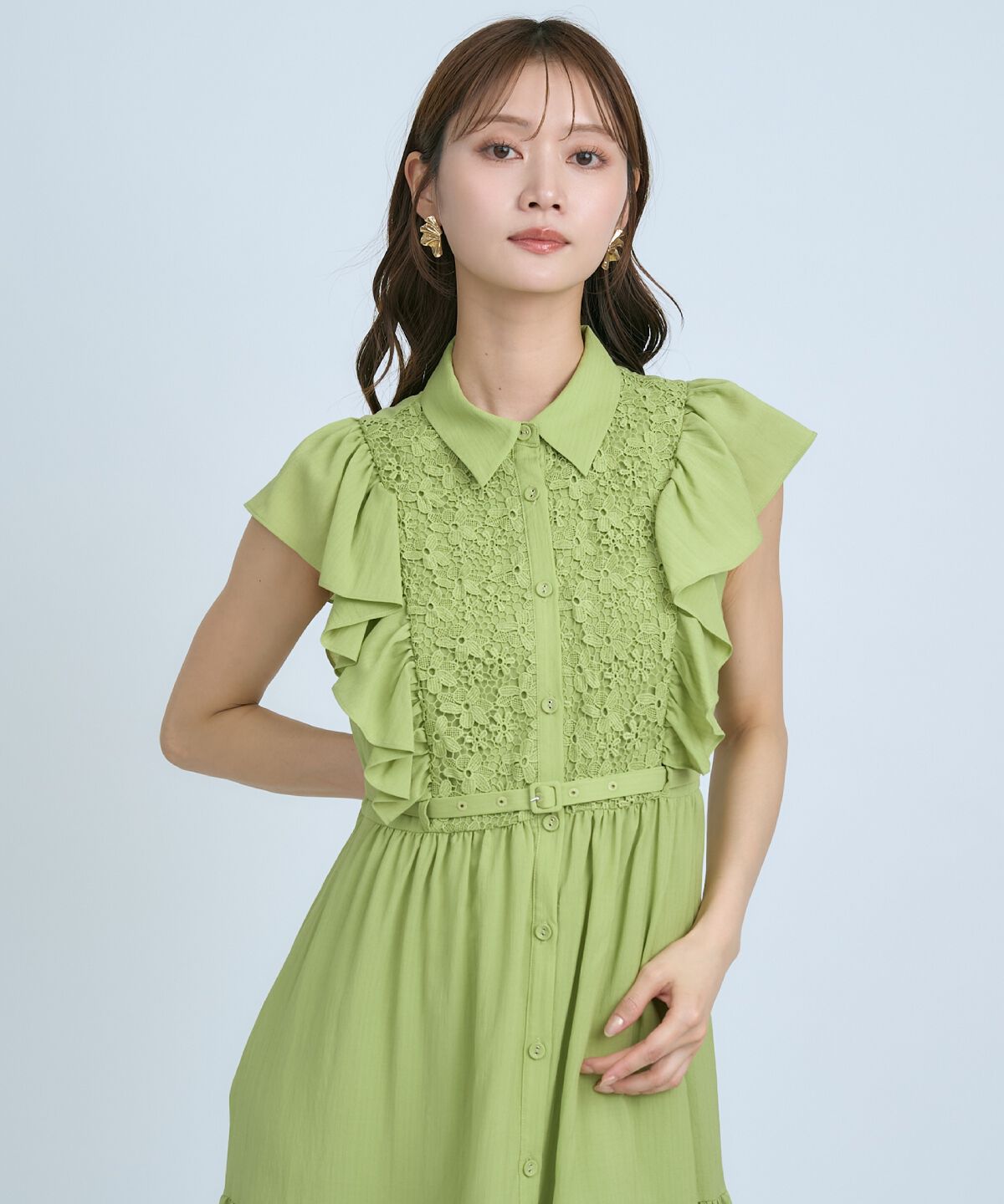 アンドクチュール「レースフリルシャツワンピース」|ワンピース|