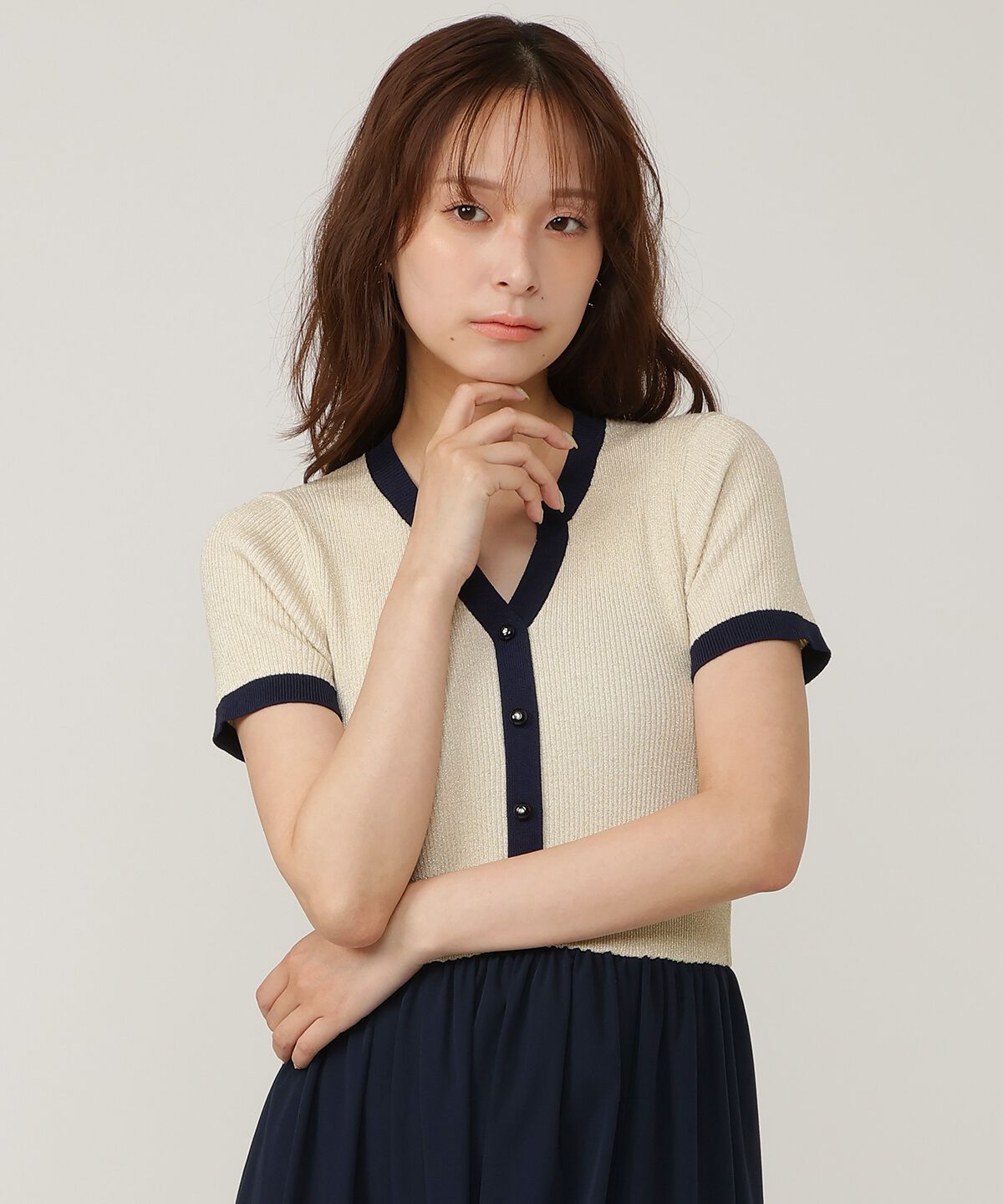 アンドクチュール「ラメ入り配色ドッキングワンピース」|ワンピース|