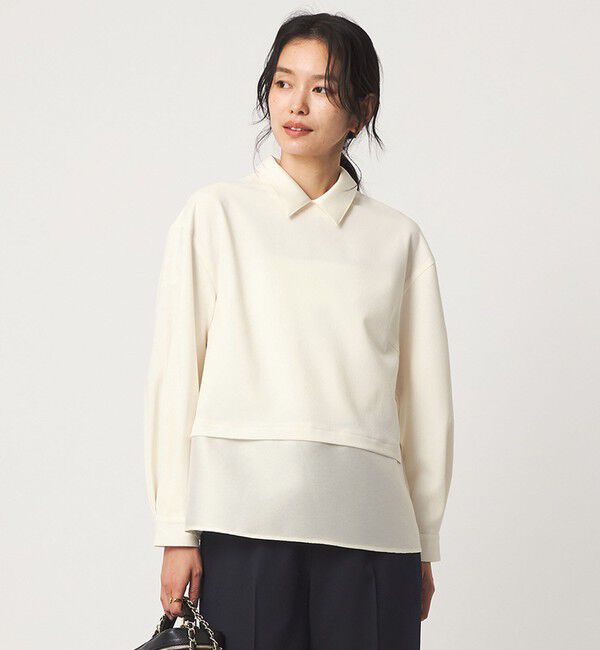 UNITED ARROWS green label relaxing「fleurie(フルリー) 襟 ドッキング ペプラム ブラウス」|シャツ・ブラウス|OFF WHITE