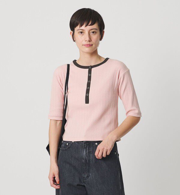 BEAUTY&YOUTH UNITED ARROWS「【WEB限定】ランダムリブ ヘンリーネック スナップ 5分袖Tシャツ」|Tシャツ・カットソー|