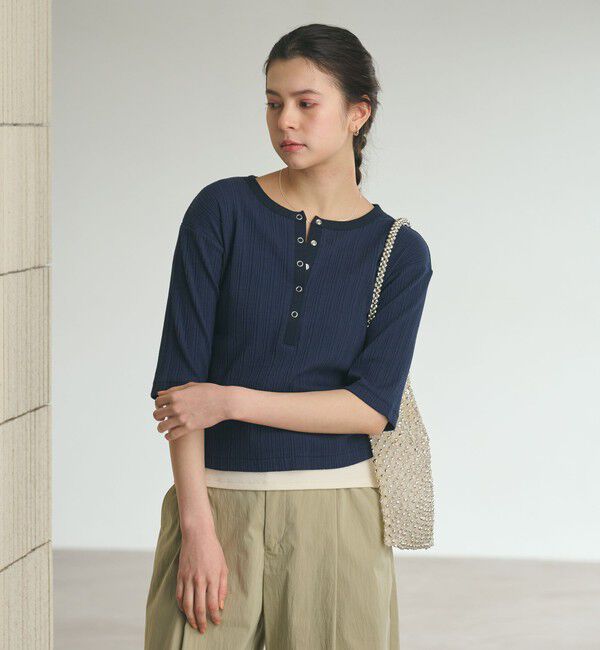 BEAUTY&YOUTH UNITED ARROWS「【WEB限定】ランダムリブ ヘンリーネック スナップ 5分袖Tシャツ」|Tシャツ・カットソー|