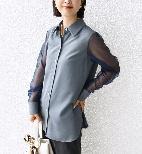 SHIPS for women「〈手洗い可能〉シアー袖 ドッキング シャツ」|シャツ・ブラウス|